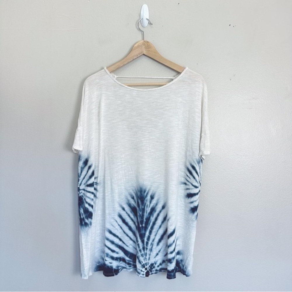 Free People Tie-Dyed Oversized Open Back Tunic Top Cream/Blue Size XS